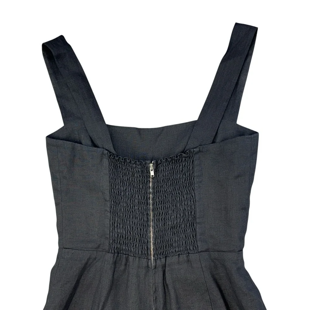 Reformation‎ Black Linen Sleeveless Alva Jumpsuit Sz 4 Wide Leg Adjustable